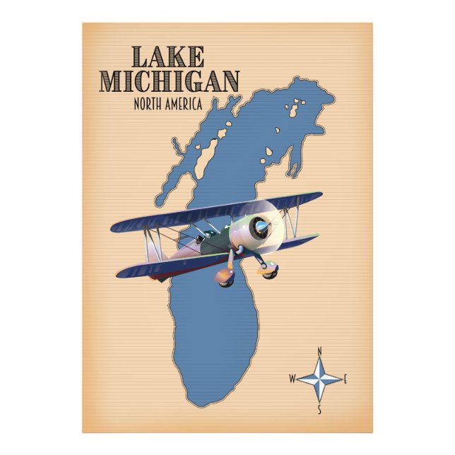 Lake Michigan Nordamerika karta Fototryck (Framsidan)