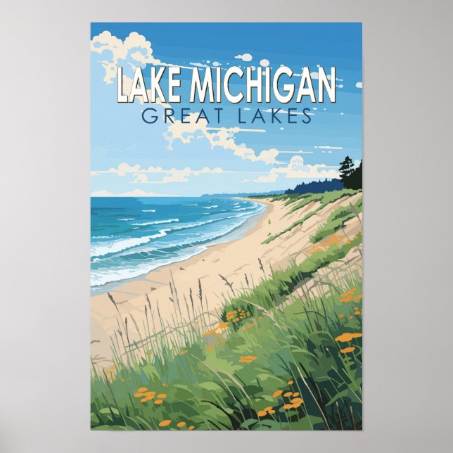 Lake Michigan Resa Konst Vintage Poster (Framsidan)
