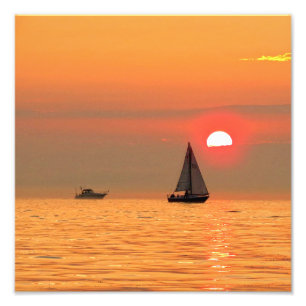 Lake Michigan solnedgång och fartyg Fototryck
