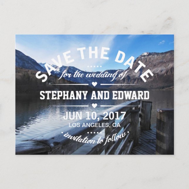 Lake Mountains Stylish Save the Date Postkort Meddelande Vykort (Framsida)