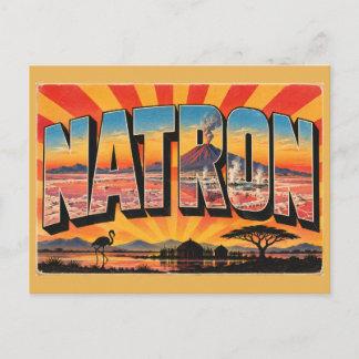 Lake Natron Flamingo Vulkan Vintage Resemålning Ko Vykort