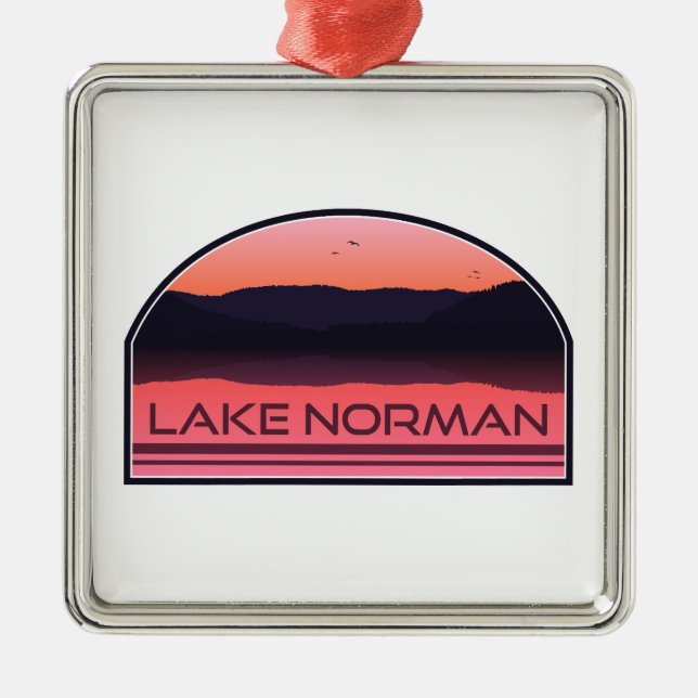 Lake Norman North Carolina Röd soluppgång Julgransprydnad Metall (Framsidan)
