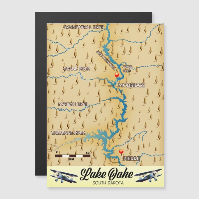 Lake Oahe South Dakota karta (Fram/baksida)
