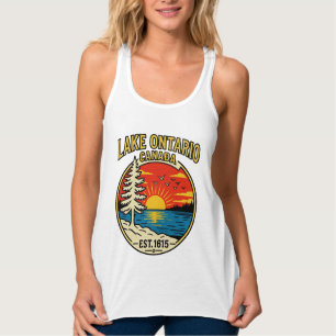 Lake Ontario Pop Art Solnedgång Dam Vit Tank Top Linne Med Racerback