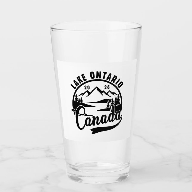 Lake Ontario Svart & Vit Scenisk Grafisk Dricksgla Glaskopp (Framsida)