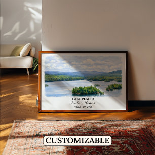 Lake Placid New York Affisch, Akvarell, Anpassad Poster