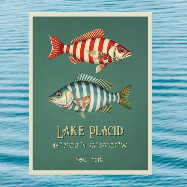Lake Placid New York nautisk fisk vykort (Skapare uppladdad)