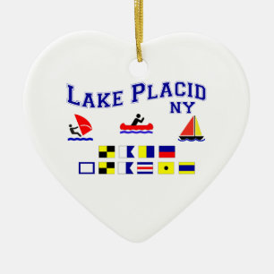 Lake Placid NY signalerar flaggor Julgransprydnad Keramik