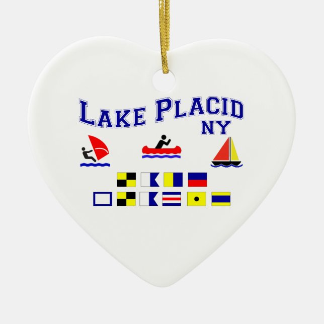 Lake Placid NY signalerar flaggor Julgransprydnad Keramik (Framsidan)