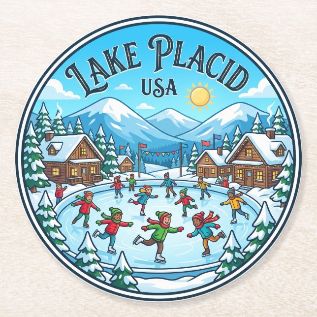 Lake Placid USA Underlägg Papper Rund (Framsidan)