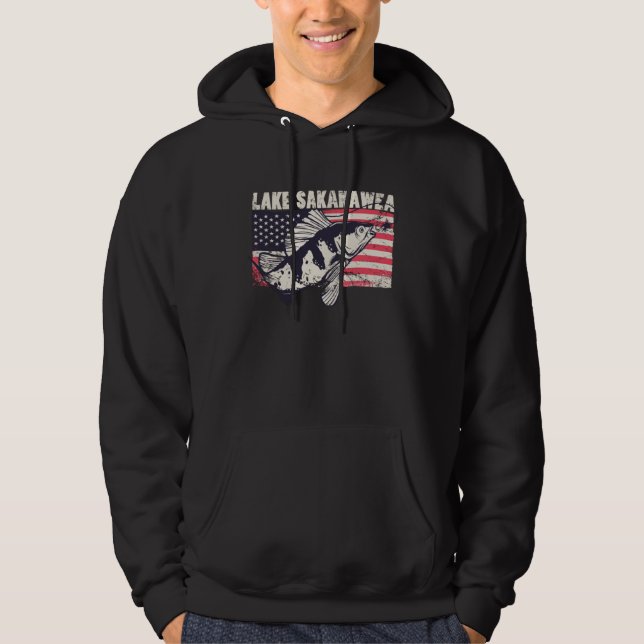 Lake Sakakawea American Flag Patriotic fishing the Hoodie (Framsida)