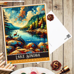 Lake Sonoma, Kalifornien   Vintage-målning Vykort