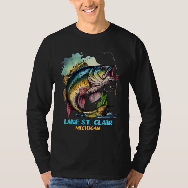 Lake St Clair Michigan Fishing Trip Fisher Flyfish T Shirt (Framsida)