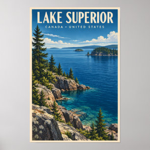 Lake Superior Illustration Resa Konst Vintage Poster
