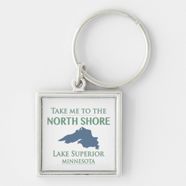 Lake Superior Norra Strand Fyrkantig Silverfärgad Nyckelring (Framsidan)
