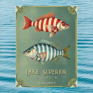 Lake Superior Wisconsin Michigan fisk vykort