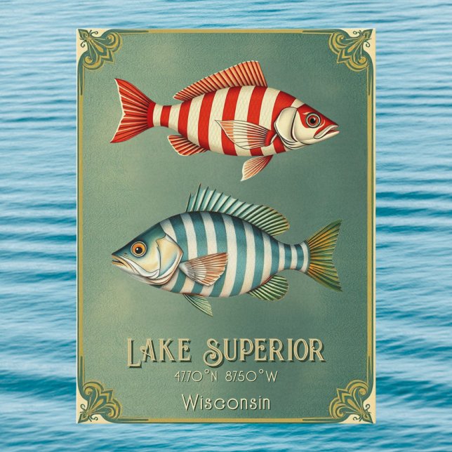 Lake Superior Wisconsin Michigan fisk vykort  (Skapare uppladdad)