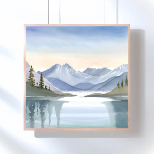 Lake Tahoe Akvarell Bergslandskap Poster