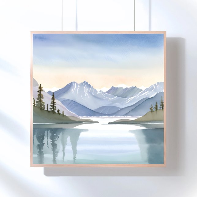 Lake Tahoe | Akvarell Bergslandskap Poster (Skapare uppladdad)