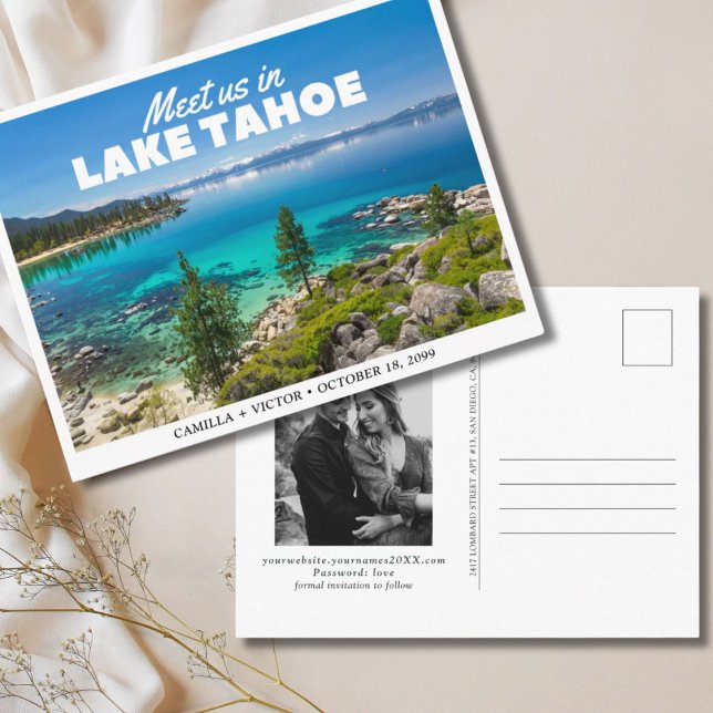 Lake Tahoe Bröllop Save the Date Postkort Vykort (Lake Tahoe Wedding South Lake Sand Harbor)
