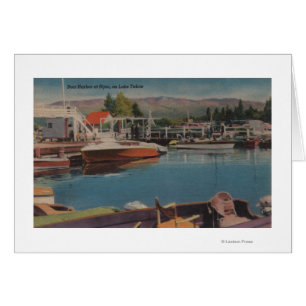 Lake Tahoe CA - fartyghamn på den träbijouen Hälsningskort