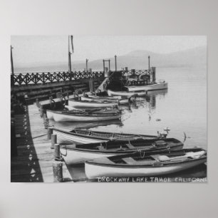 Lake Tahoe CA - träfartyg längs skeppsdockafotoet Poster