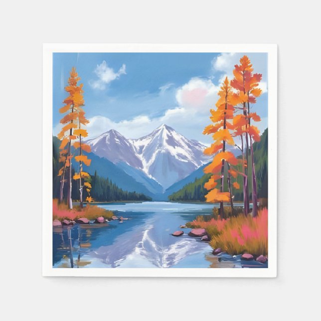 Lake Tahoe Höst | Höstfärger Bergsmålning Pappersservett (Framsidan)