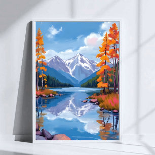 Lake Tahoe Höst Höstfärger Bergsmålning Poster