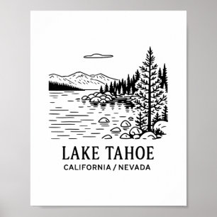 Lake Tahoe Linjedragning Kalifornien Nevada Natur Poster
