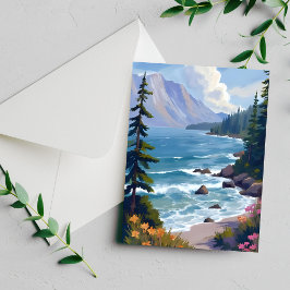 Lake Tahoe Tid Vattenfärg Resa Målning Kort