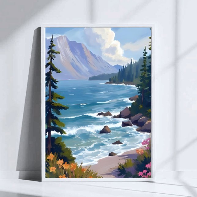 Lake Tahoe Tid Vattenfärg Resa Målning  Poster (Skapare uppladdad)