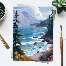 Lake Tahoe Tidvatten Akvarell Resemålning  Vykort