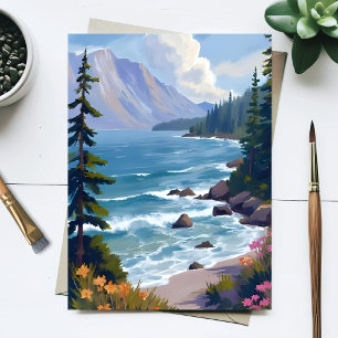 Lake Tahoe Tidvatten Akvarell Resemålning Vykort