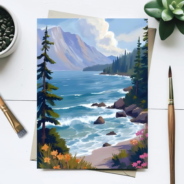Lake Tahoe Tidvatten Akvarell Resemålning  Vykort (Skapare uppladdad)