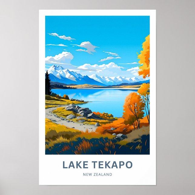 Lake Tekapo New Zealand Travel Print Poster (Framsidan)