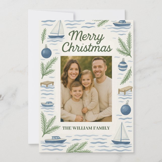 Lake Theme Photo Customizable Christmas Card Julkort (Framsida)