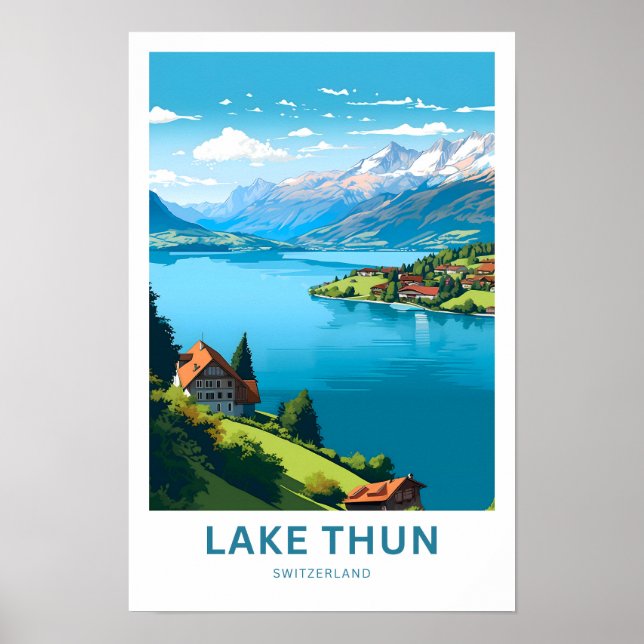Lake Thun Schweiz Travel Print Poster (Framsidan)