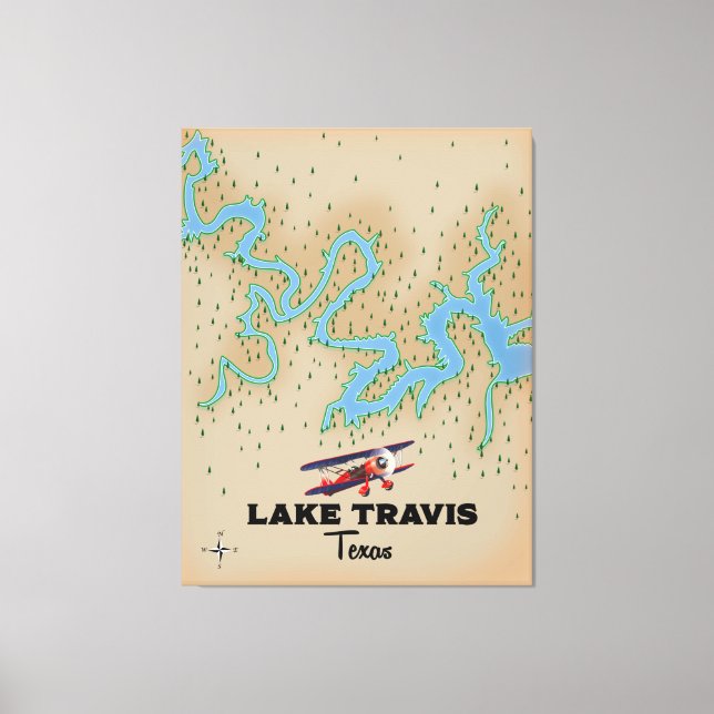 Lake Travis Texas karta Canvastryck (Framsida)