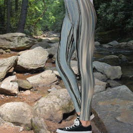 Lake Water Vertical Stripes Blue Beige Leggings
