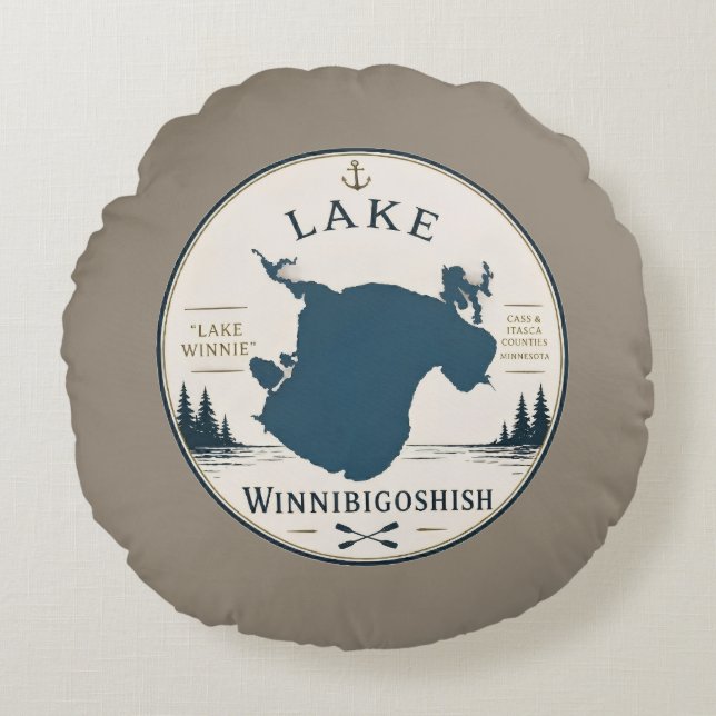 Lake Winnibigoshish Semesterhus Dekoration & Souve Rund Kudde (Framsidan)