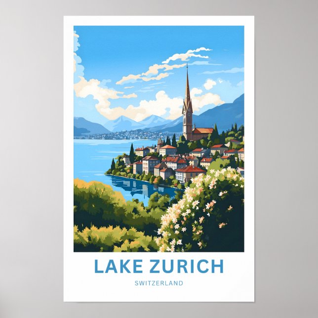 Lake Zurich Schweiz Travel Skriv ut Poster (Framsidan)