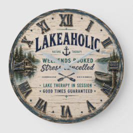 Lakeaholic Rustic Lake House Cabin Retreat Decor Stor Klocka