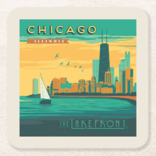Lakefront Chicago, Illinois Underlägg Papper Kvadrat