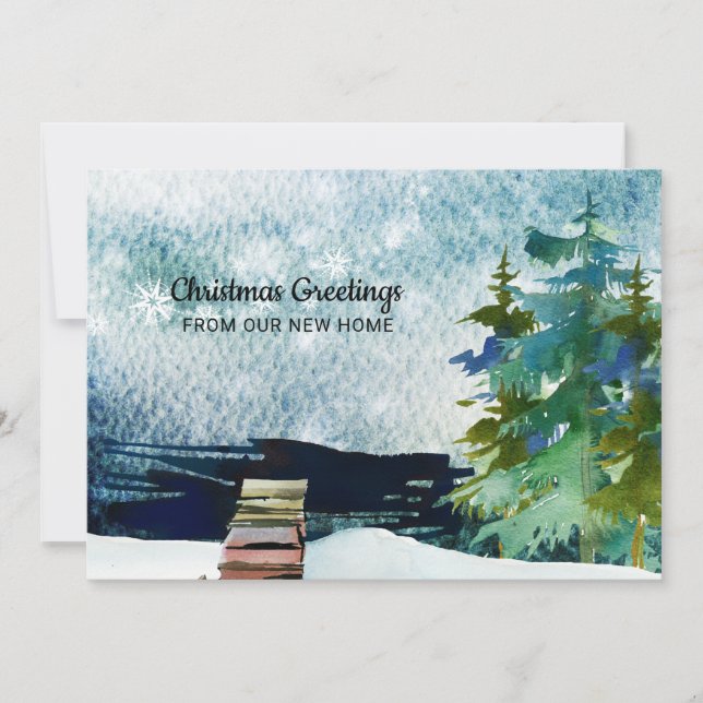 Lakefront Gräs Träd Snowy Himlar Ny adress Meddelande (Framsida)