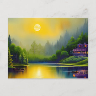 Lakehouse Sunrise Reflects Digital Art Vykort