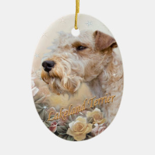 Lakeland Terrier bland ro Julgransprydnad Keramik