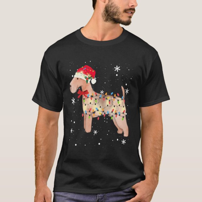 Lakeland Terrier Hund jul Light Julafton Mamma Pap T Shirt (Framsida)