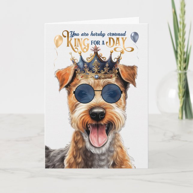 Lakeland Terrier Hund Kung för dag Funny Birthday Kort (Framsida)