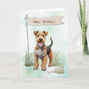 Lakeland Terrier-Hund utomhus under födelsedagssky Kort