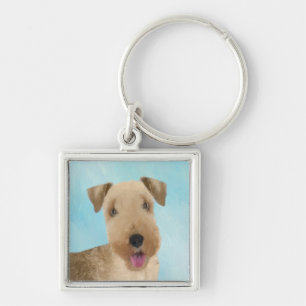 Lakeland Terrier-målning - Cute Original Hund Art Fyrkantig Silverfärgad Nyckelring